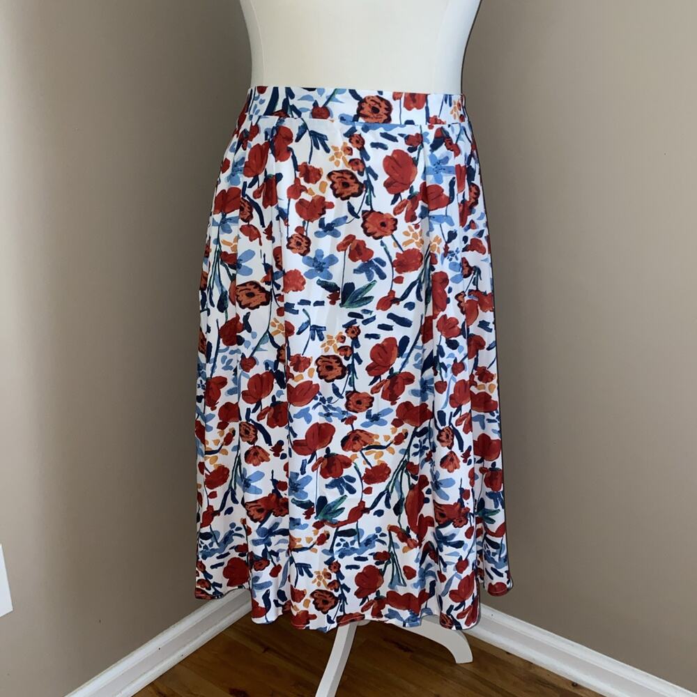 SHEIN Curve Red White Multi Floral Knee Length Flare Lined Skirt 3XL - Picture 7 of 7